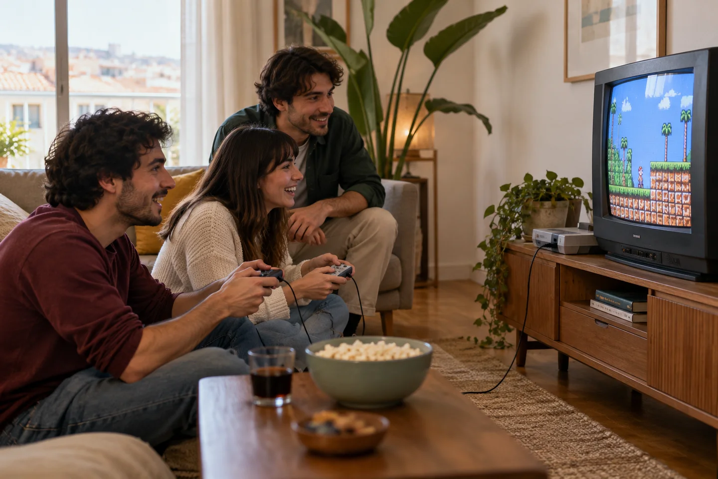 Grupo a jogar numa televisão
